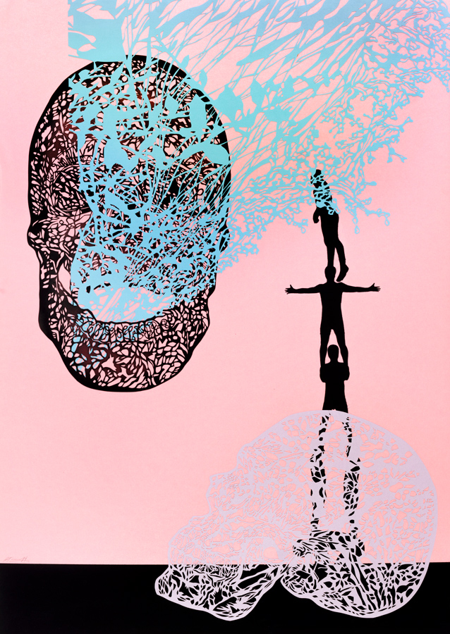 Calacas 5, 2012. Mixed media, hand-cut paper on cardboard. 100 × 70 cm. Patricio Rodríguez