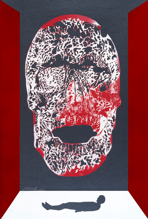 Calacas 7, 2012. Mixed media, hand-cut paper on cardboard. 70 × 50 cm. Patricio Rodríguez