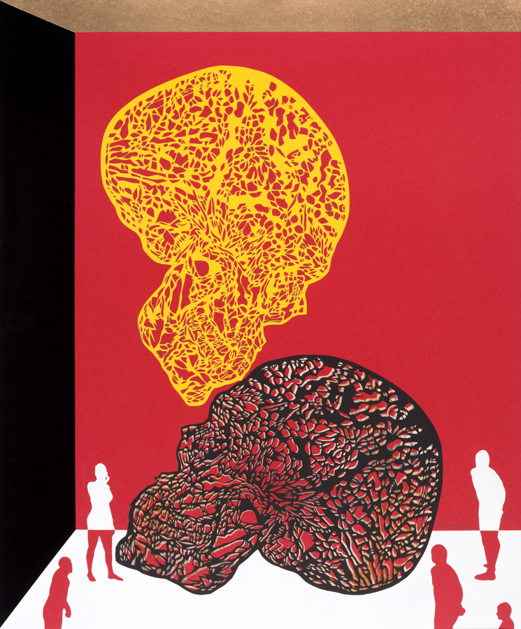 Calacas 9, 2012. Mixed media, hand-cut paper on cardboard. 87 × 70 cm. Patricio Rodríguez