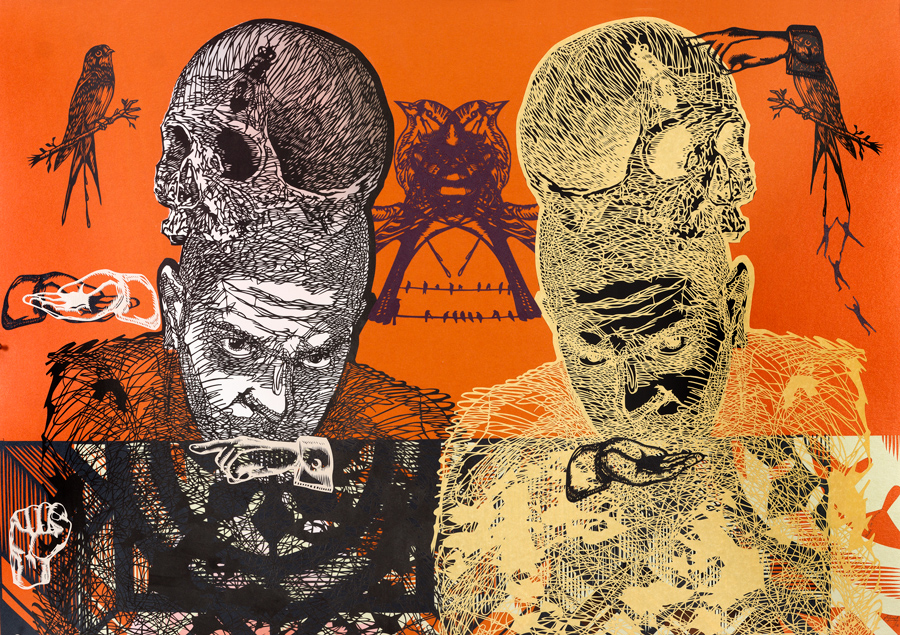 Vuelve la mosca, 2013. Mixed media, hand-cut paper on cardboard. 70 × 100 cm. Patricio Rodríguez