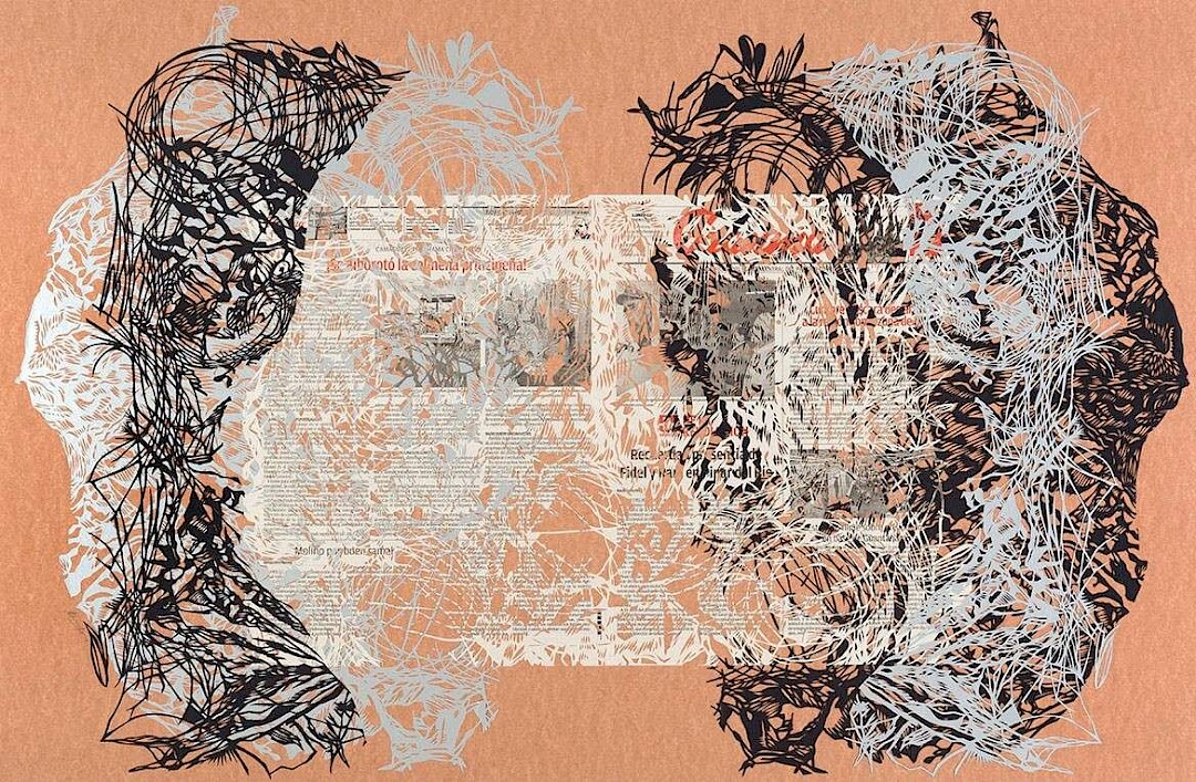 La misma noticia, 2014. Hand-cut paper, hand-cut newspaper on cardboard. 66 × 100 cm. Patricio Rodríguez