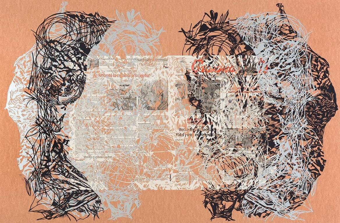 La misma noticia, 2014. Hand-cut paper, hand-cut newspaper on cardboard. 66 × 100 cm. Patricio Rodríguez