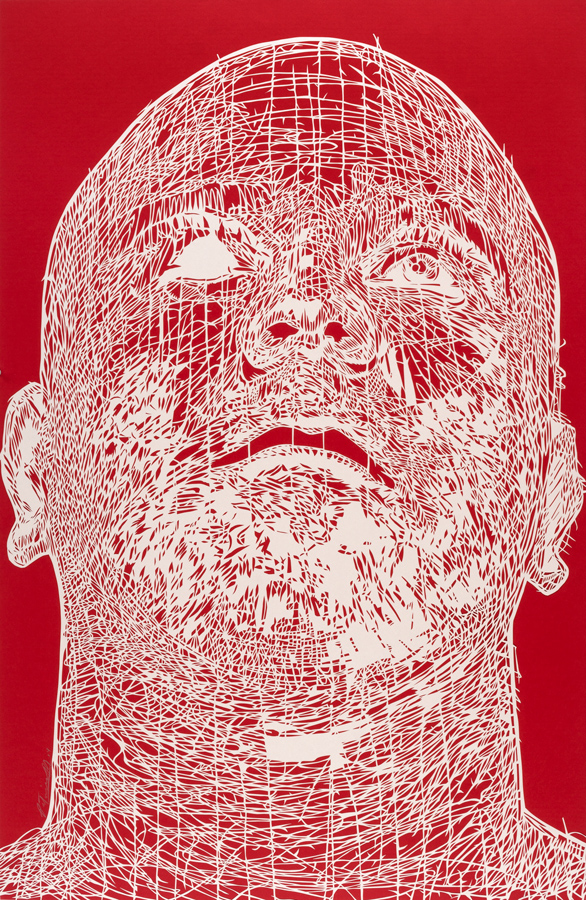 Rostros 21, 2014. Hand-cut paper on cardboard. 100 × 70 cm. Patricio Rodríguez