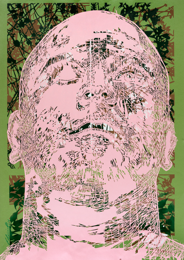 Rostros 19, 2014. Hand-cut paper on cardboard. 100 × 70 cm. Patricio Rodríguez