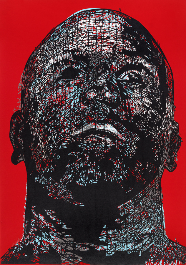 Rostros 4, 2014. Hand-cut paper on cardboard. 100 × 70 cm. Patricio Rodríguez