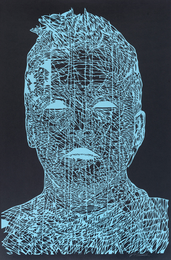 Rostros 18, 2014. Hand-cut paper on cardboard. 100 × 68 cm. Patricio Rodríguez