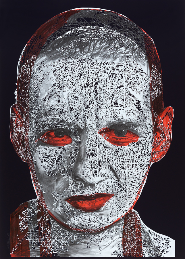 Rostros 5, 2014. Hand-cut paper on cardboard. 100 × 70 cm. Patricio Rodríguez