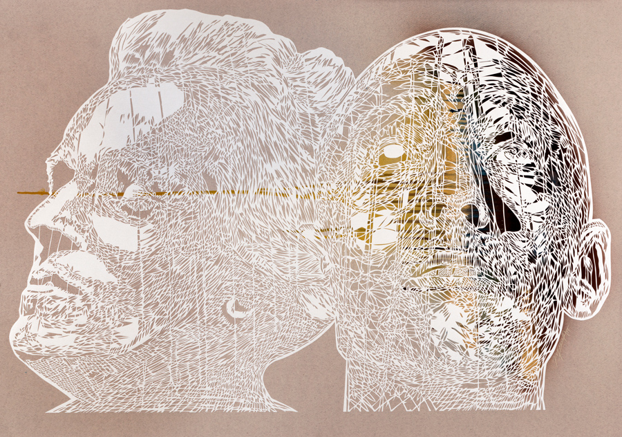 Rostros 8, 2014. Hand-cut paper on cardboard. 68 × 100 cm. Patricio Rodríguez