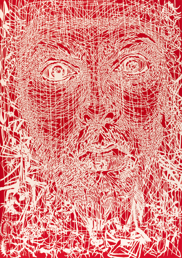 Rostros 15, 2014. Hand-cut paper on cardboard. 100 × 70 cm. Patricio Rodríguez