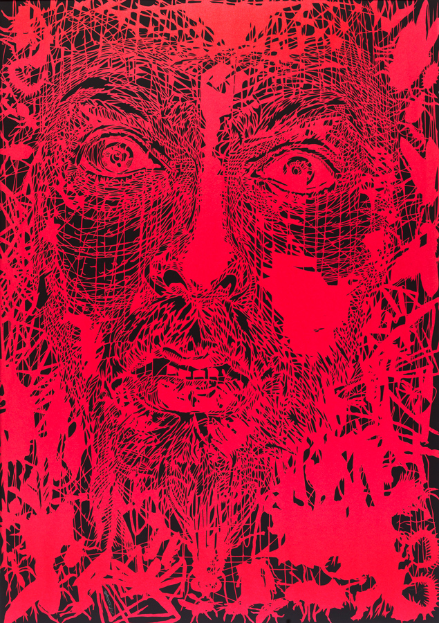 Rostros 16, 2014. Hand-cut paper on cardboard. 100 × 70 cm. Patricio Rodríguez