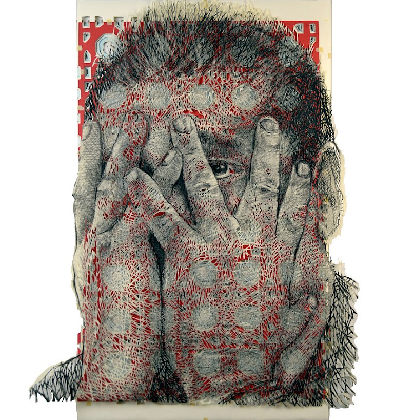 Machete, 2016. Mixed media, hand-cut newspapers, hand-cut paper on cardboard. 91 × 61 cm. Patricio Rodríguez