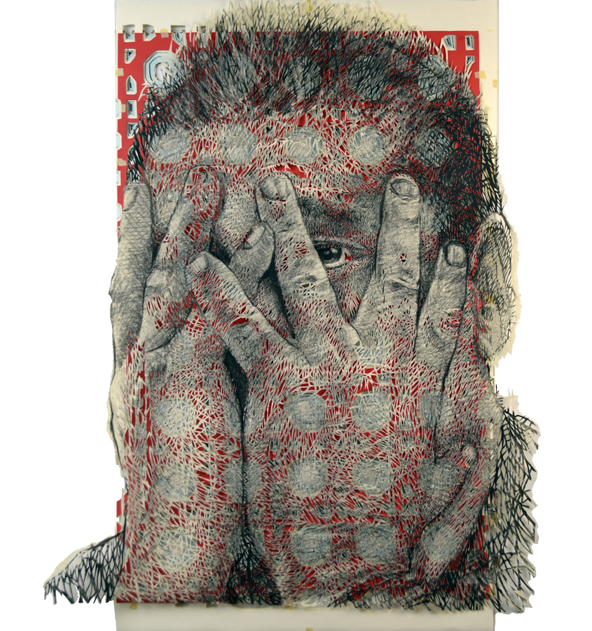 Machete, 2016. Mixed media, hand-cut newspapers, hand-cut paper on cardboard. 91 × 61 cm. Patricio Rodríguez