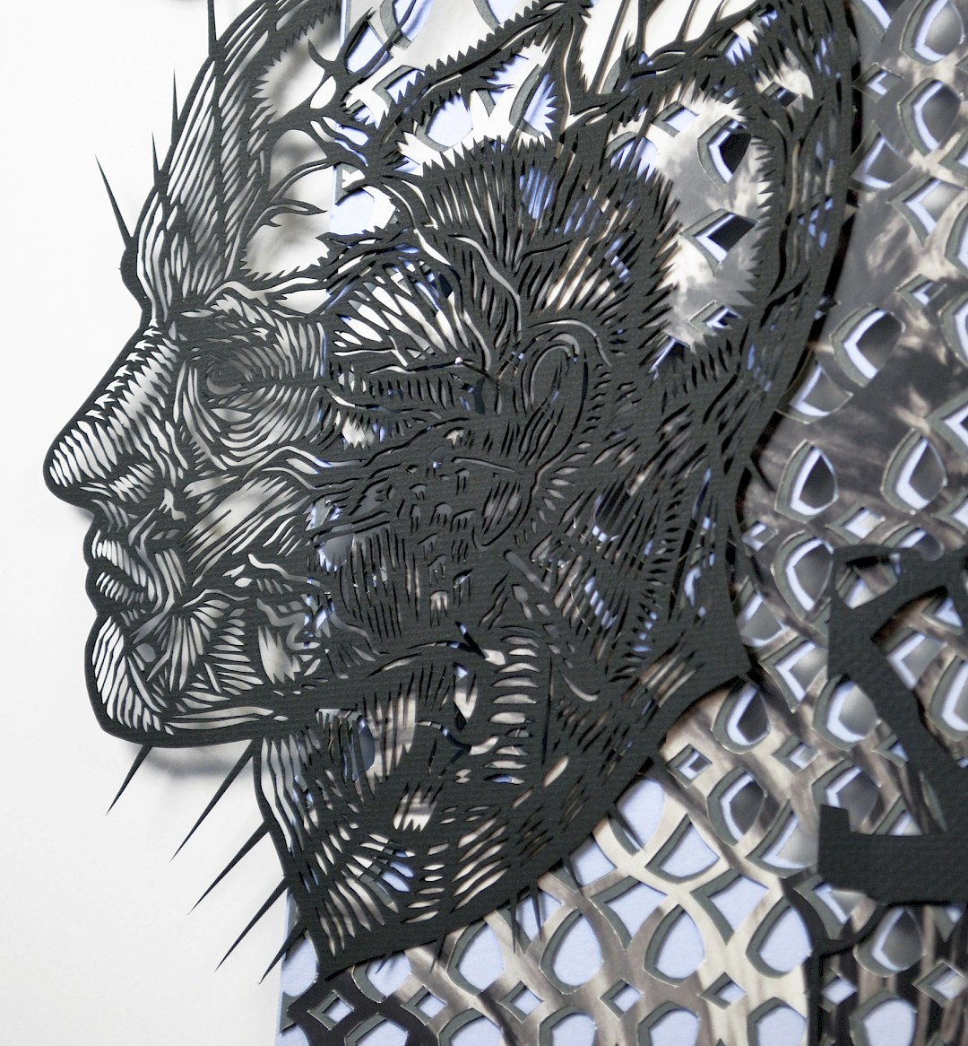 Untitled, 2020. Hand-cut paper, hand-cut pages of Sotheby's catalog on cardboard. 46 × 71 cm. Patricio Rodríguez (detail)