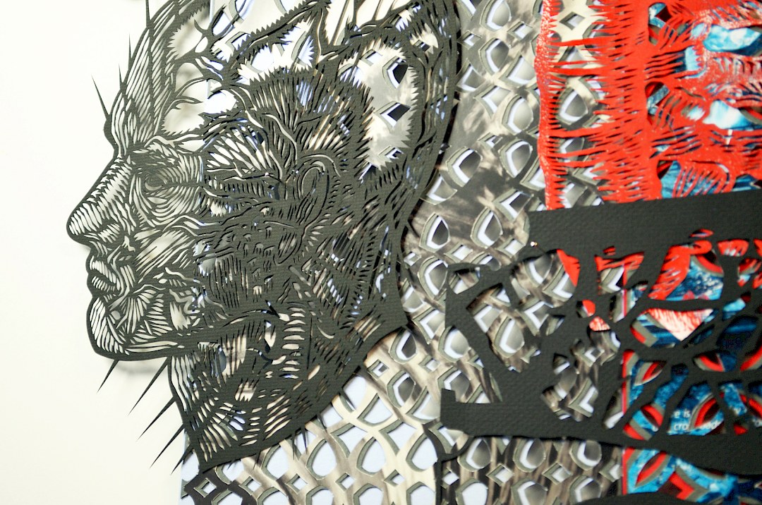 Untitled, 2020. Hand-cut paper, hand-cut pages of Sotheby's catalog on cardboard. 46 × 71 cm. Patricio Rodríguez (detail)