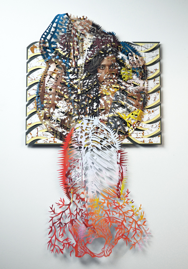 Untitled, 2020. Hand-cut paper, hand-cut magazine, hand-cut pages of Sotheby's catalog on cardboard. 53 × 30 cm. Patricio Rodríguez