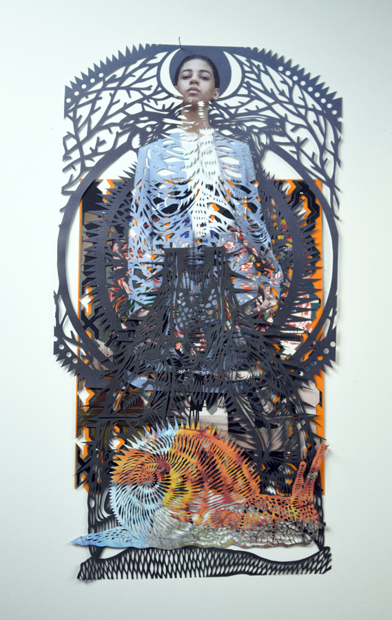 Untitled, 2020. Hand-cut paper, hand-cut magazine, hand-cut pages of Sotheby's catalog on cardboard. 51 × 30 cm. Patricio Rodríguez