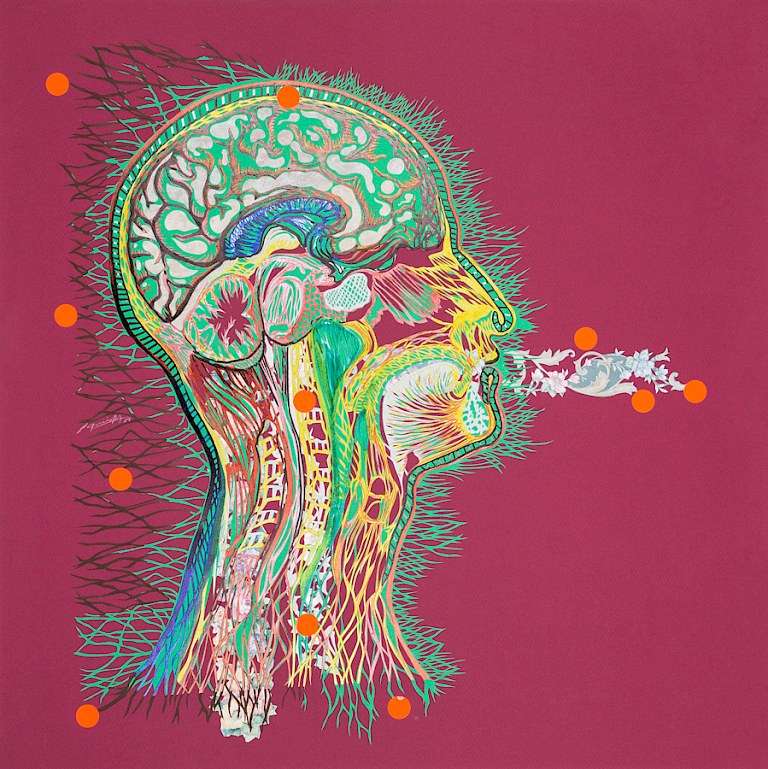 El perfil anatómico, 2014. Hand-cut paper, hand-cut wallpaper on cardboard. 60 × 60 cm. Patricio Rodríguez
