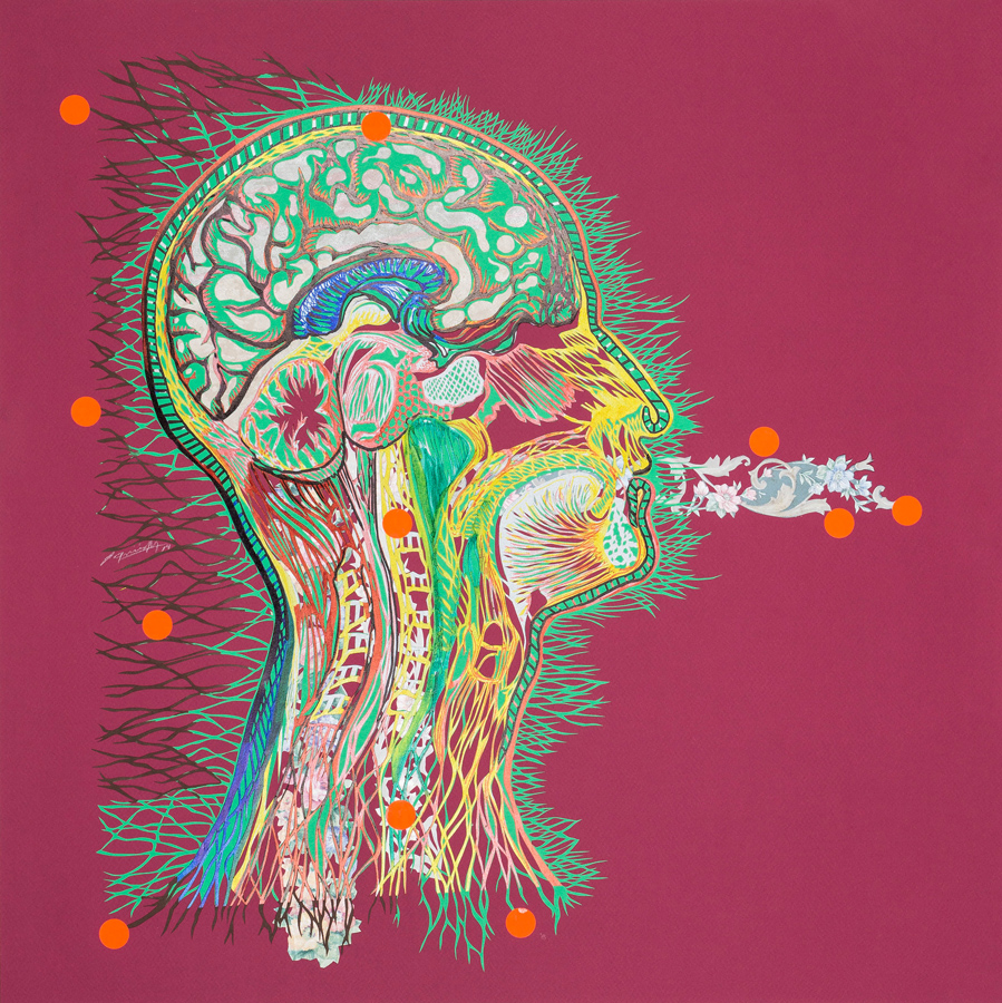 El perfil anatómico, 2014. Hand-cut paper, hand-cut wallpaper on cardboard. 60 × 60 cm. Patricio Rodríguez
